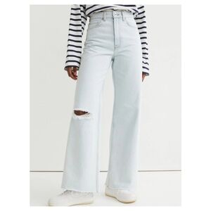 H&M Light Wash Wide Leg Jeans with Knee Rip